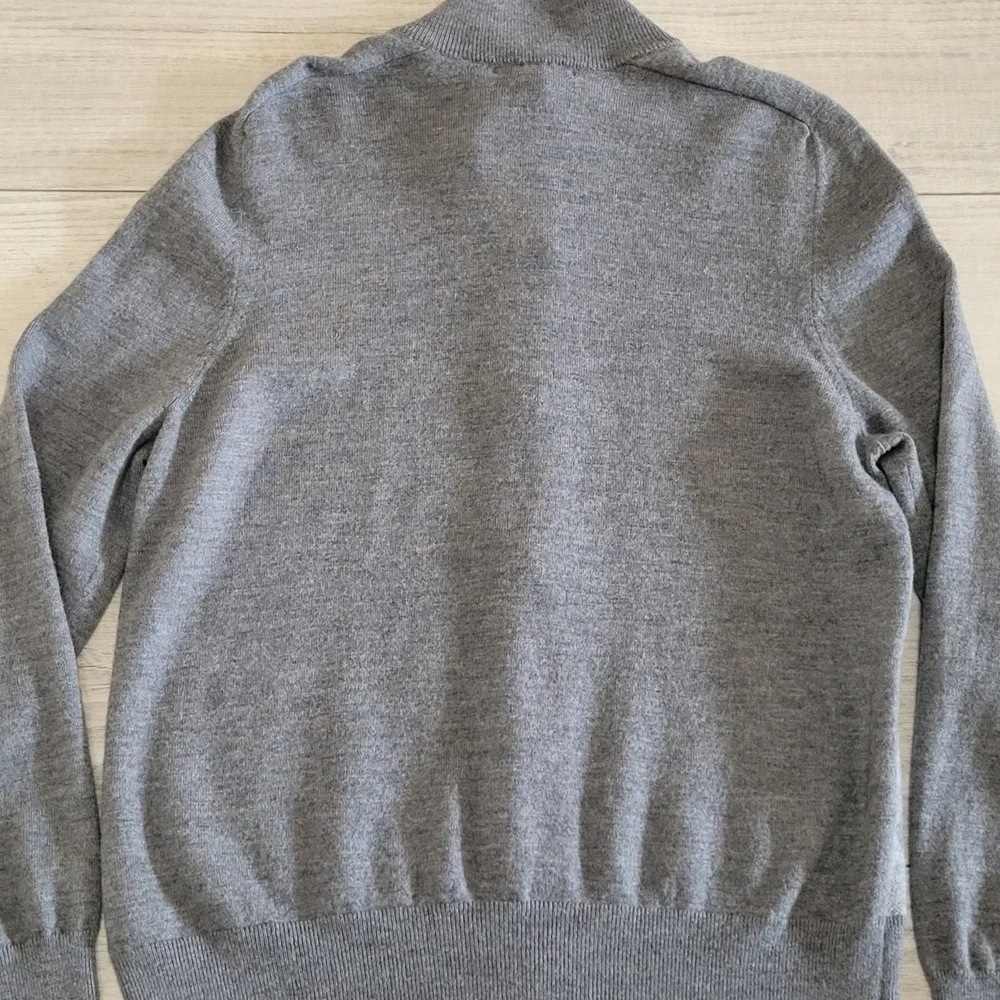 Banana Republic Sweater Mens L Gray 100% Wool‎ Argyle Full Zip Cardigan Preppy